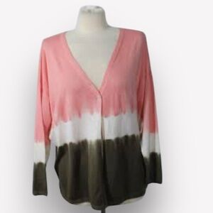 🥑Hemisphere silk wool cardigan sweater tie-dye pink green off white medium